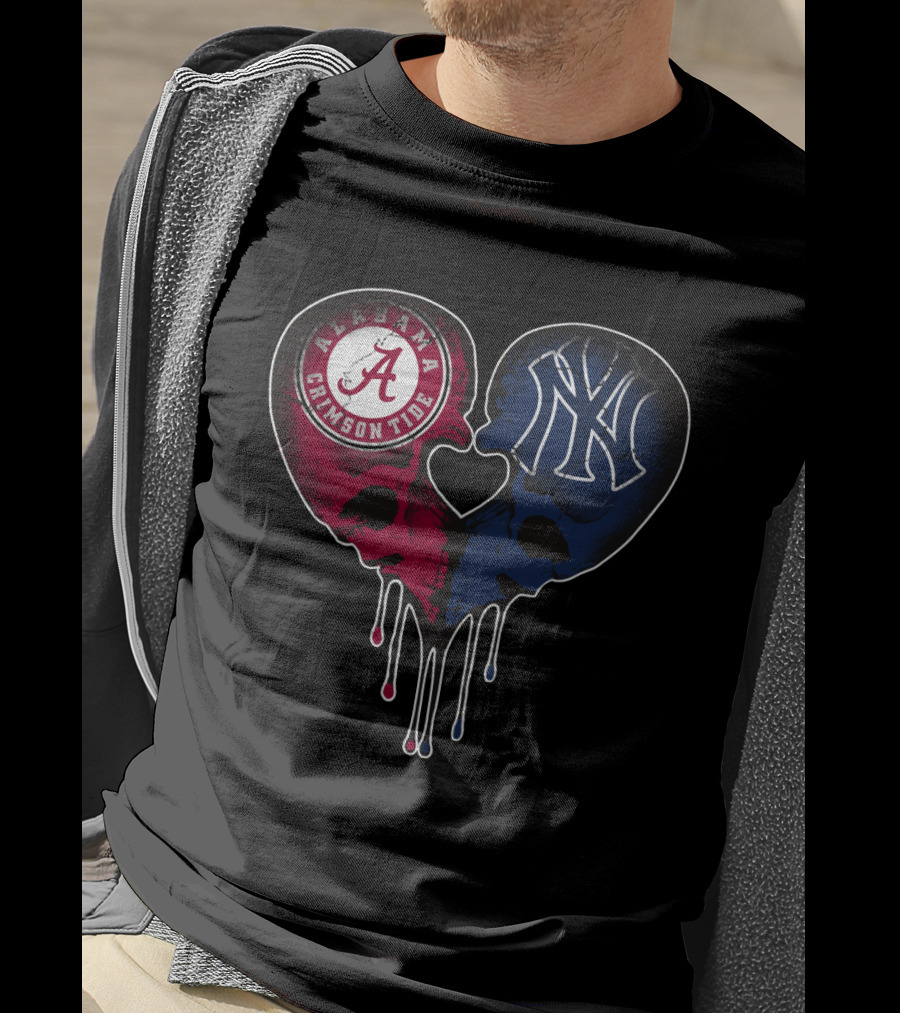 Alabama Crimson Tide Yankees Skull Heart T-Shirt
