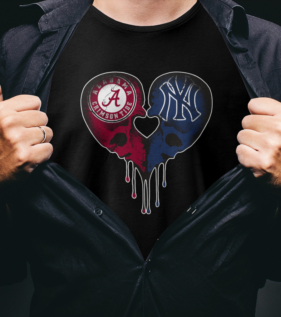 Alabama Crimson Tide Yankees Skull Heart T-Shirt