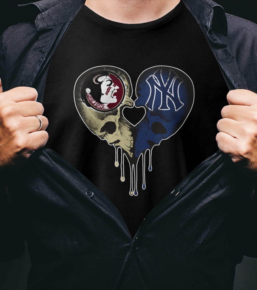 Seminoles Yankees Heart-Shaped Skull Drip T-Shirt
