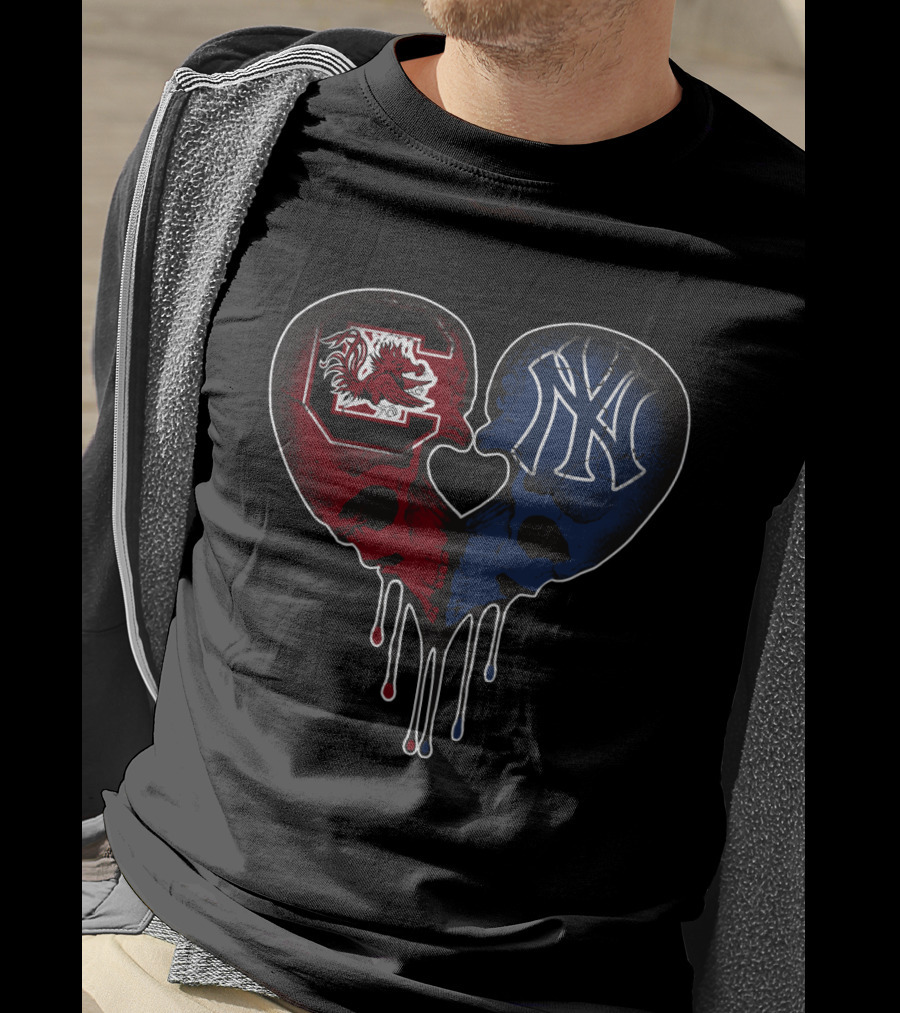 Gamecocks Yankees Skull Heart Fusion T-Shirt