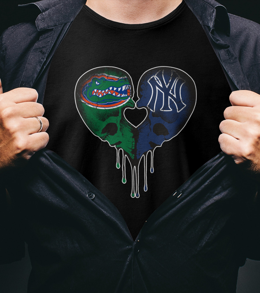 Gators Yankees Skull Love Heart Fusion T-Shirt