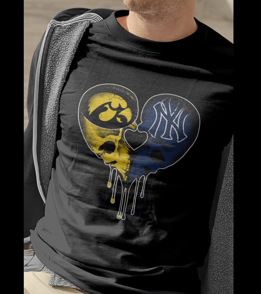 Hawkeyes Yankees Skull Heart Fusion T-Shirt