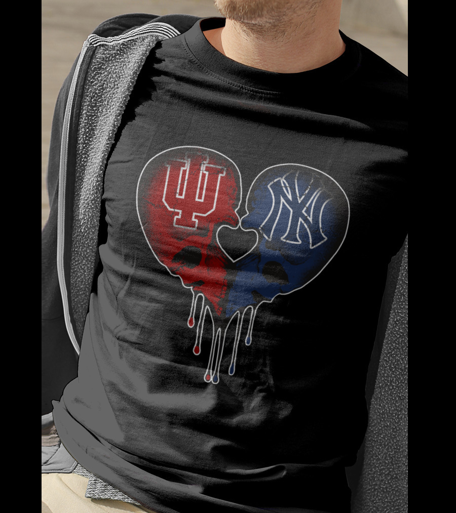 Yankees Hoosiers Skull Heart Dripping Love T-Shirt