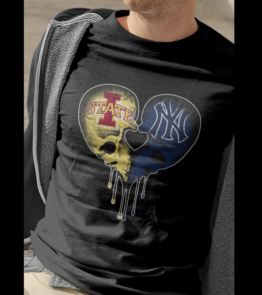 Yankees Iowa State Split Skull Heart Love T-Shirt