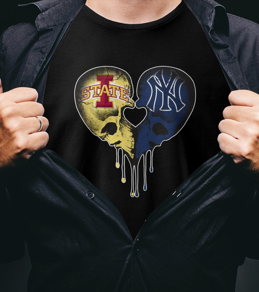 Yankees Iowa State Split Skull Heart Love T-Shirt