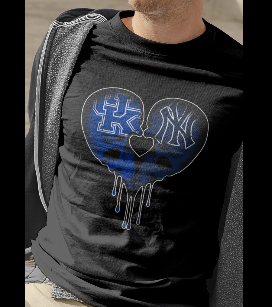 Kentucky Wildcats Yankees Skull Heart Fusion T-Shirt