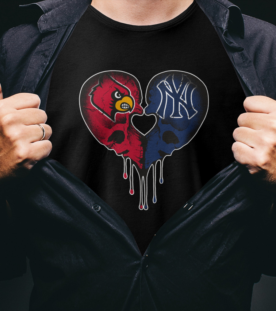 Yankees Louisville Cardinals Skull Heart Fusion T-Shirt