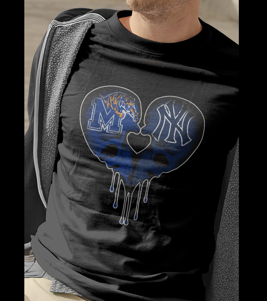 Yankees Memphis Tigers Skull Heart Drip T-Shirt