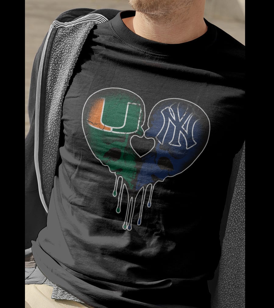 Yankees Hurricanes Love Skull Heart T-Shirt