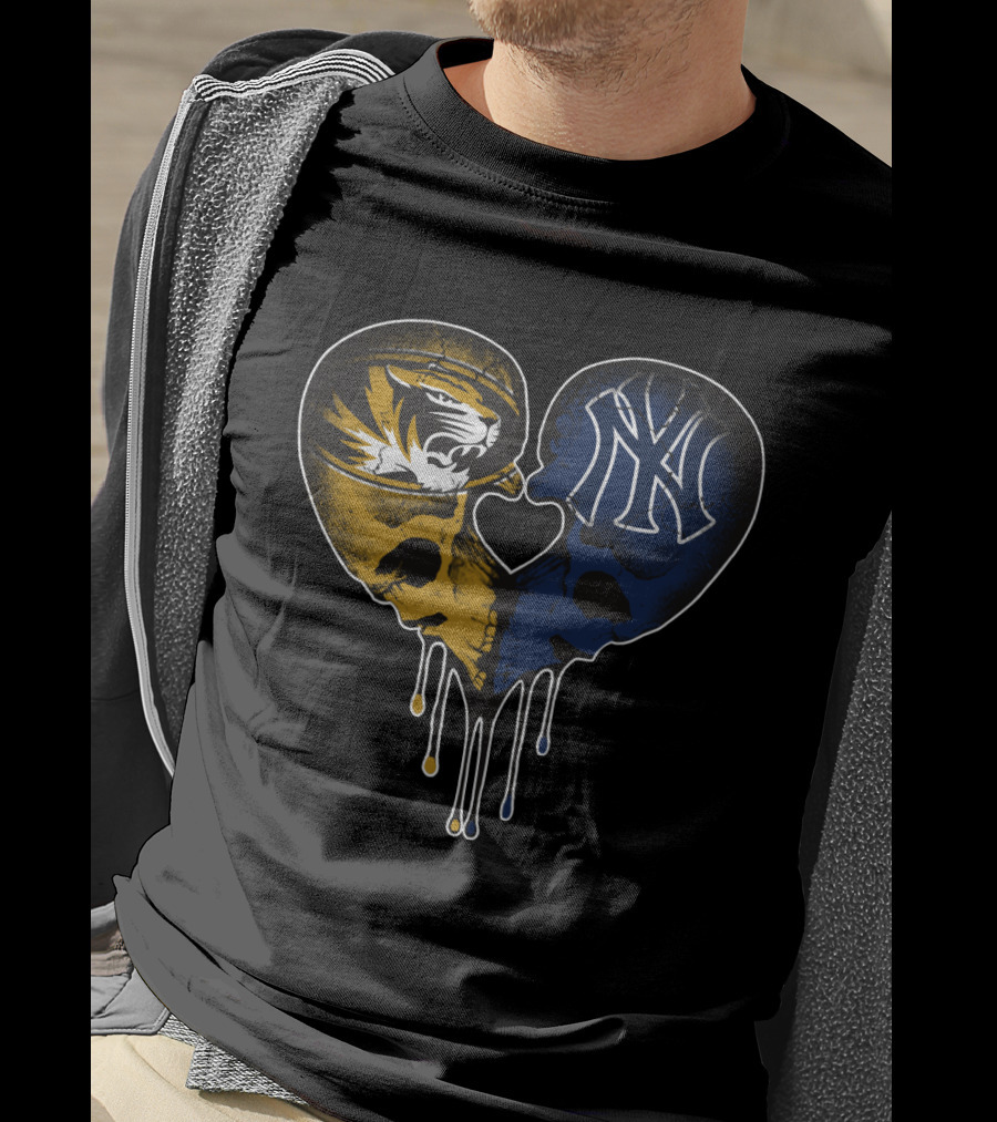 Yankees Missouri Tigers Skull Heart Fan T-Shirt