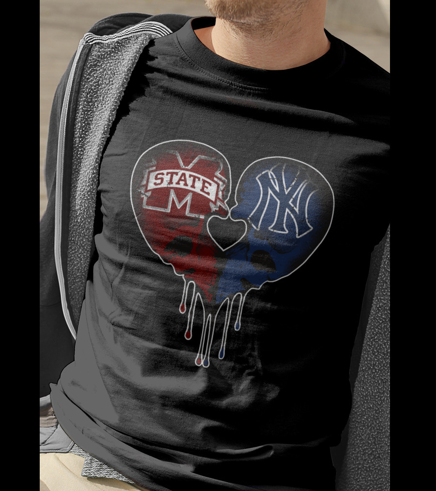 Yankees MS State Heart Skull Love T-Shirt