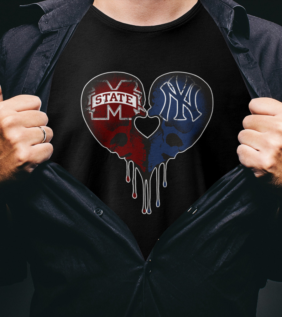 Yankees MS State Heart Skull Love T-Shirt