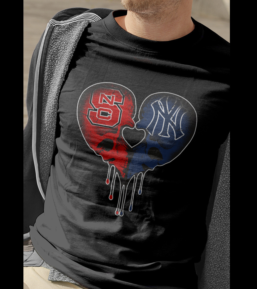 Yankees NC State Dripping Skull Heart Love T-Shirt