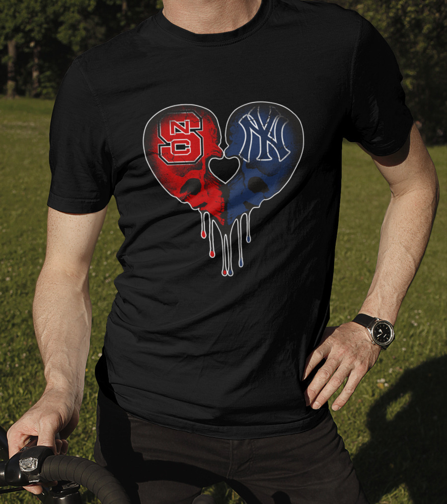 Yankees NC State Dripping Skull Heart Love T-Shirt