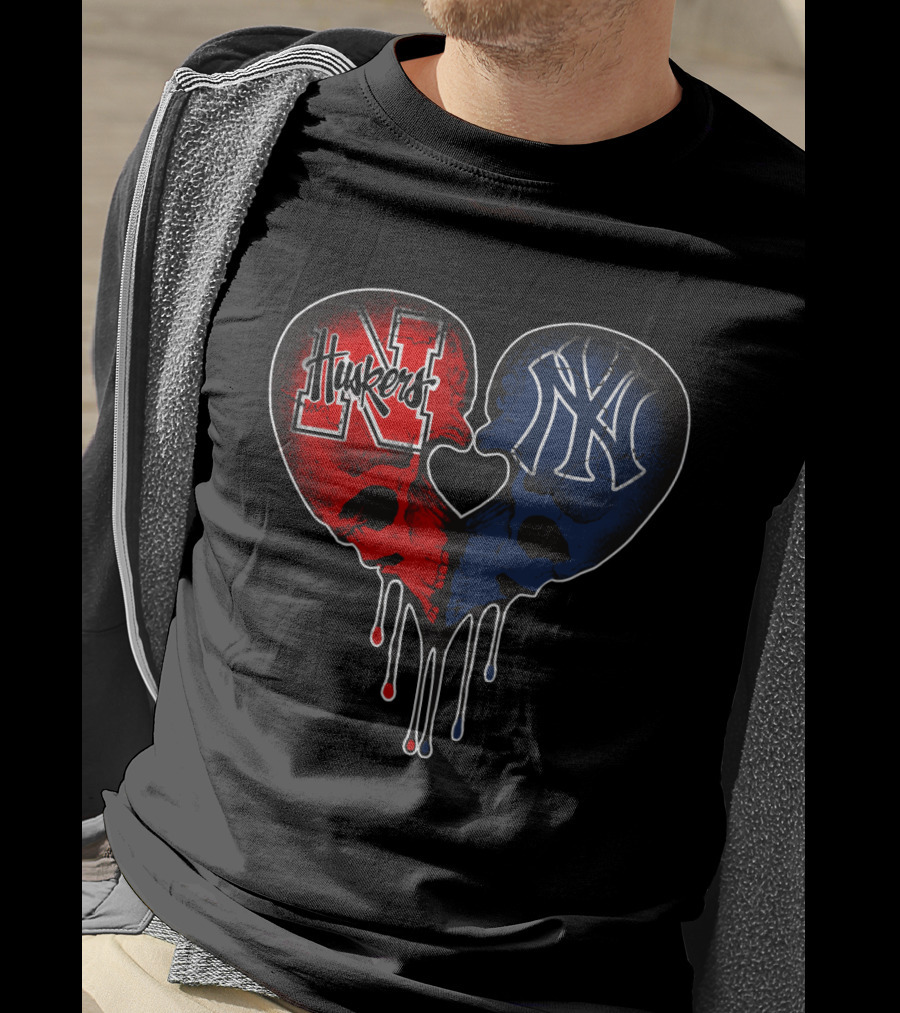 Huskers Yankees Skull Heart T-Shirt