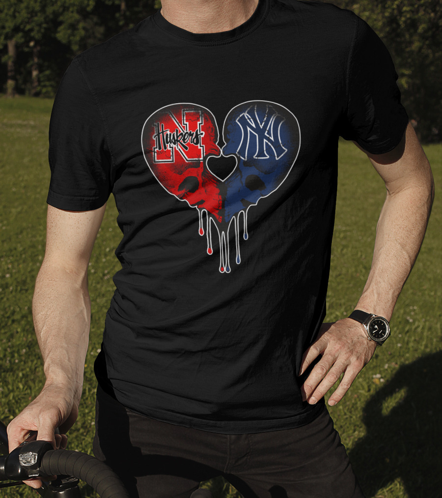 Huskers Yankees Skull Heart T-Shirt