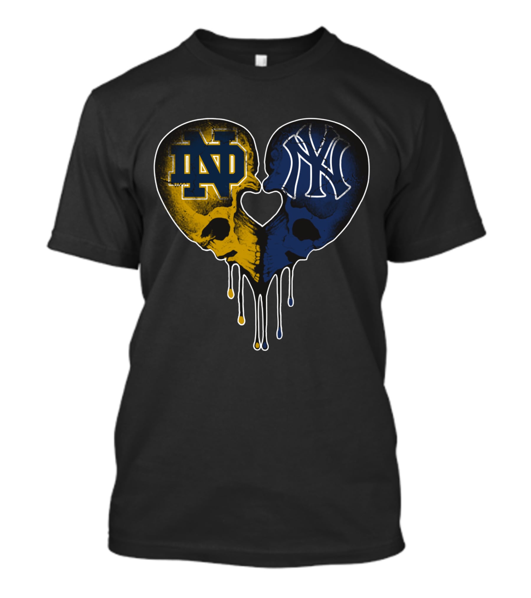 Notre Dame Yankees Dripping Skull Heart Love T-Shirt