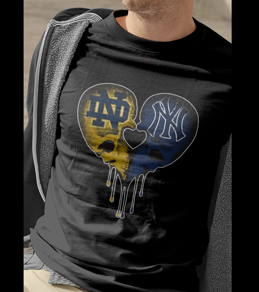 Notre Dame Yankees Dripping Skull Heart Love T-Shirt