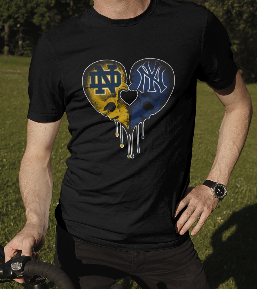 Notre Dame Yankees Dripping Skull Heart Love T-Shirt