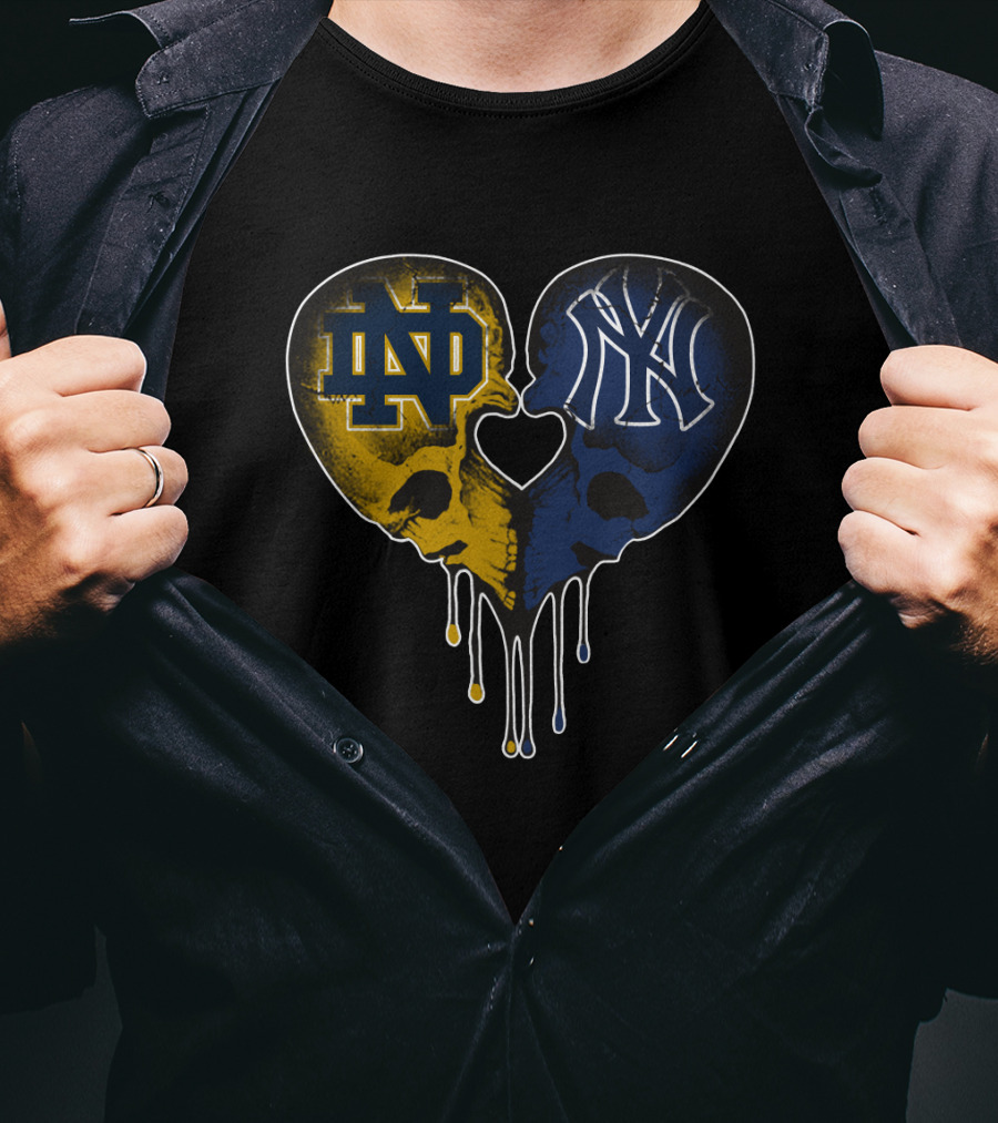 Notre Dame Yankees Dripping Skull Heart Love T-Shirt