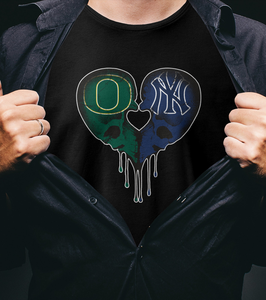 Oregon Ducks Yankees Skull Heart Fusion T-Shirt