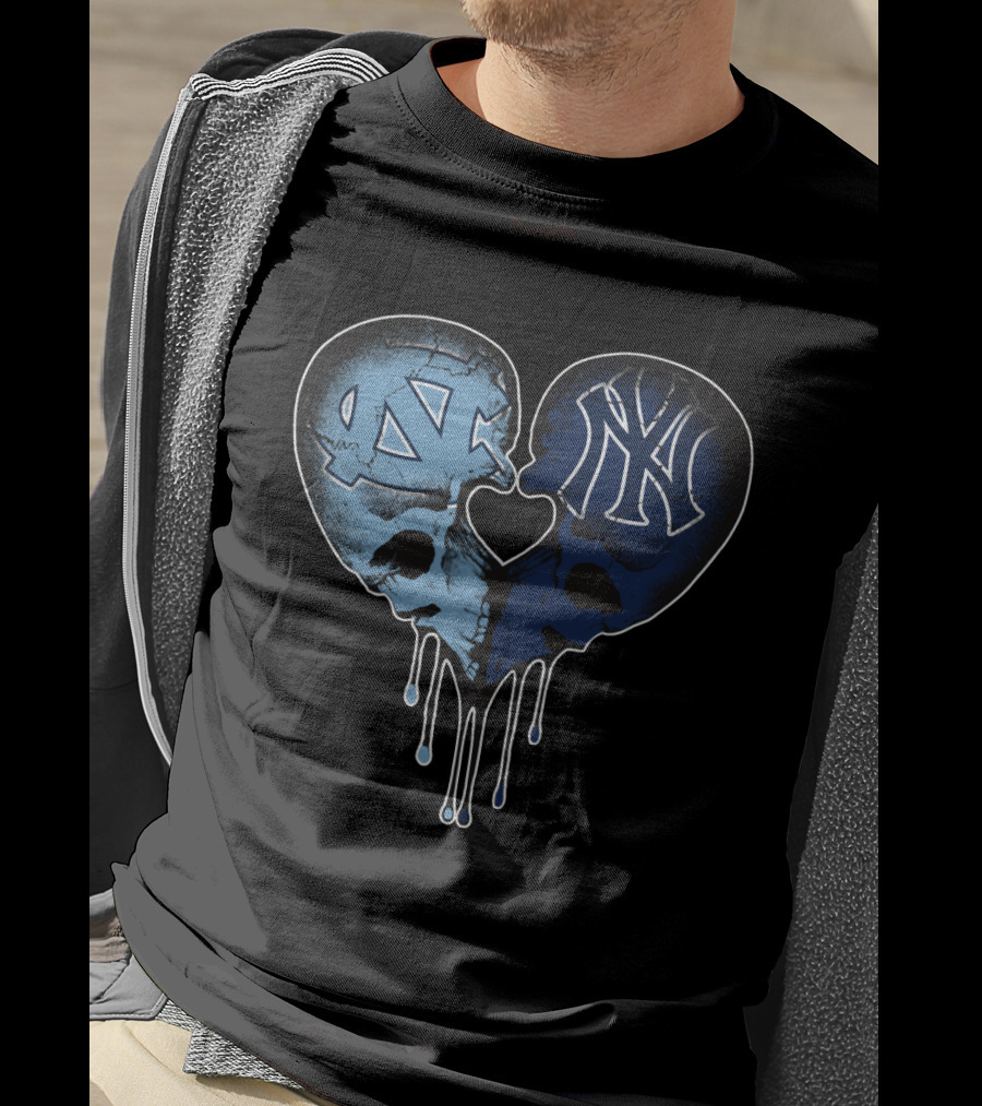 Yankees Tar Heels Skull Heart Drip T-Shirt