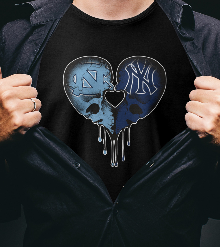 Yankees Tar Heels Skull Heart Drip T-Shirt