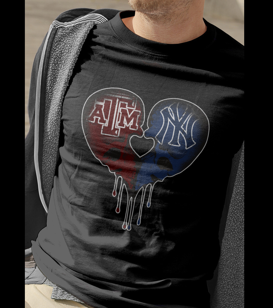 Texas A&M Aggies Yankees Skull Heart T-Shirt