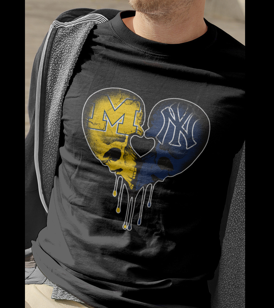 Michigan Yankees Skull Heart Love T-Shirt