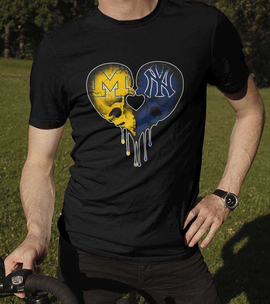 Michigan Yankees Skull Heart Love T-Shirt