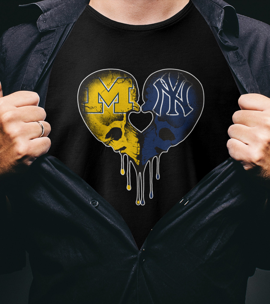 Michigan Yankees Skull Heart Love T-Shirt