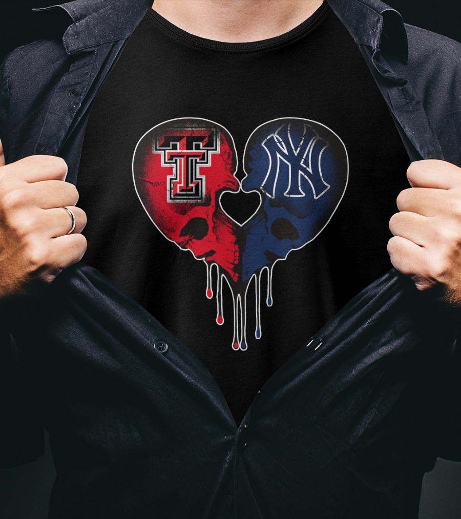 Texas Tech And Yankees Dripping Skull Heart Love T-Shirt