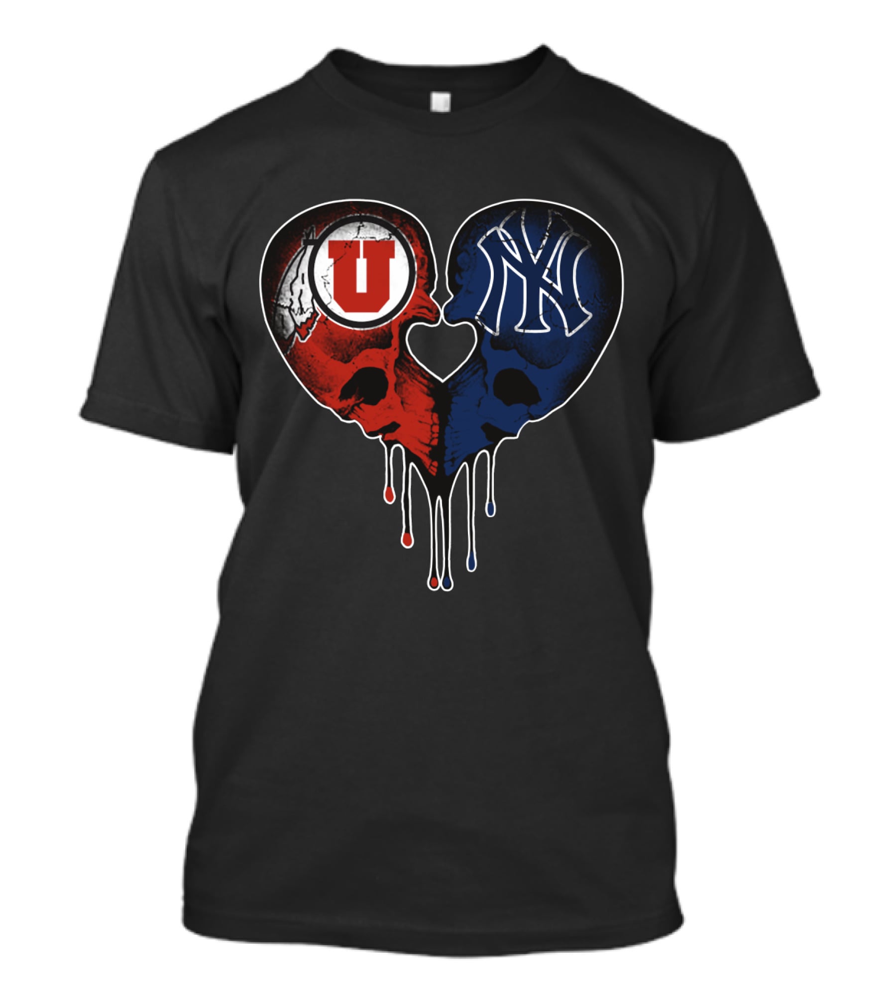 Utah Utes New York Yankees Skull Heart Love T-Shirt