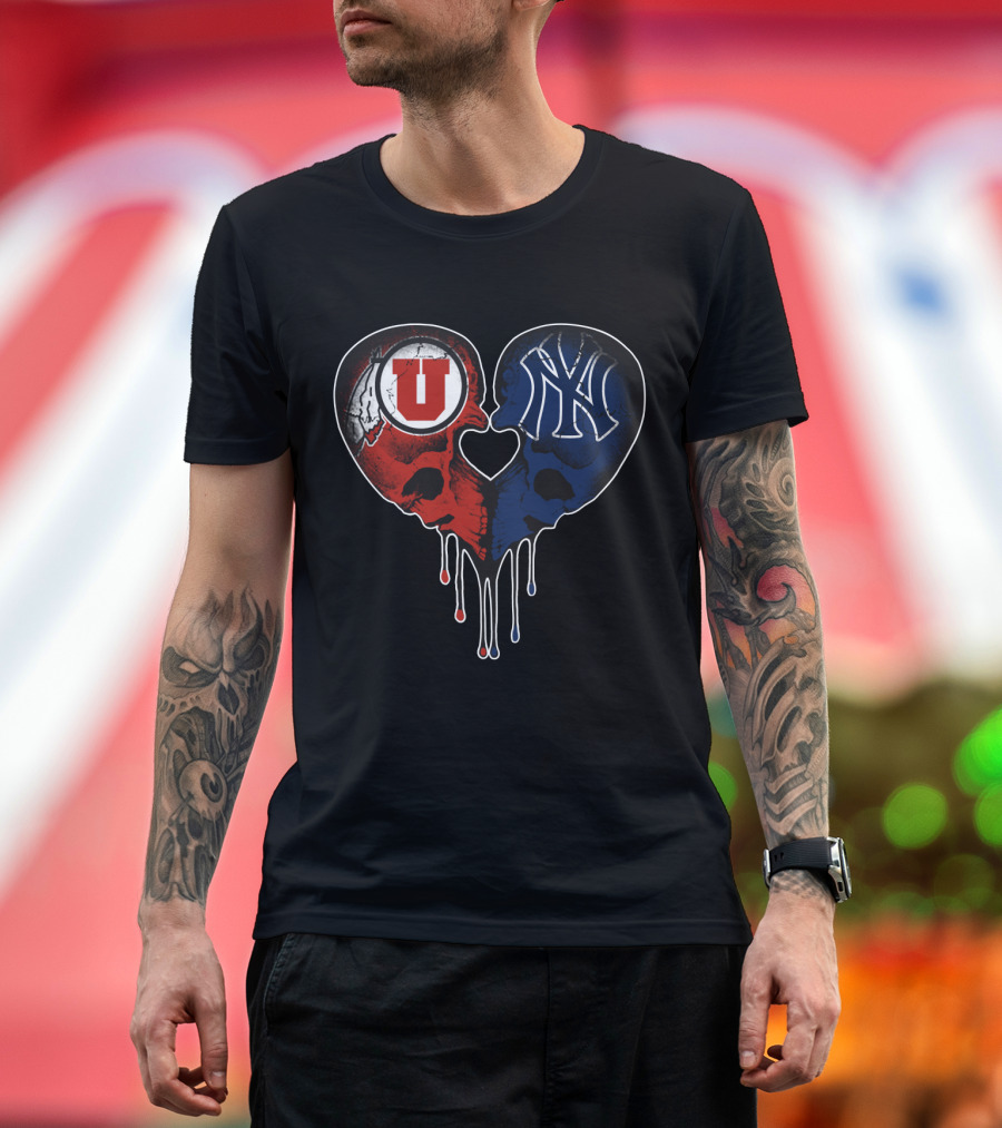 Utah Utes New York Yankees Skull Heart Love T-Shirt