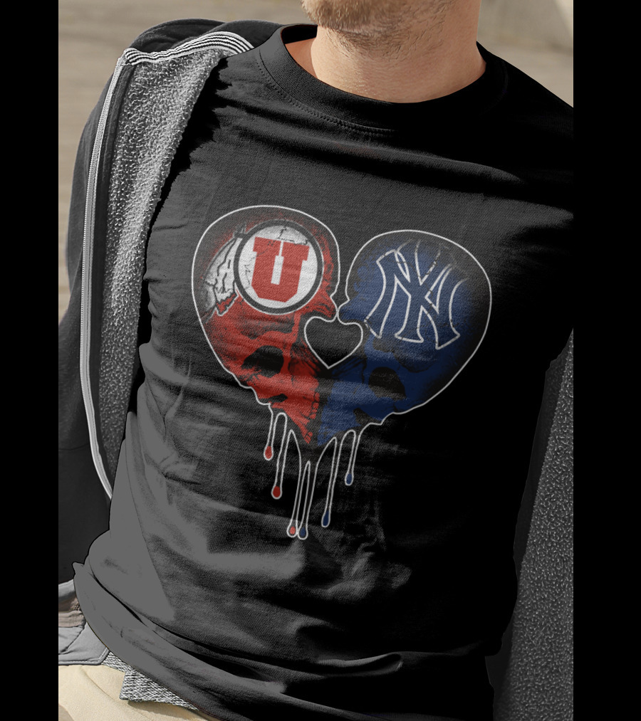 Utah Utes New York Yankees Skull Heart Love T-Shirt