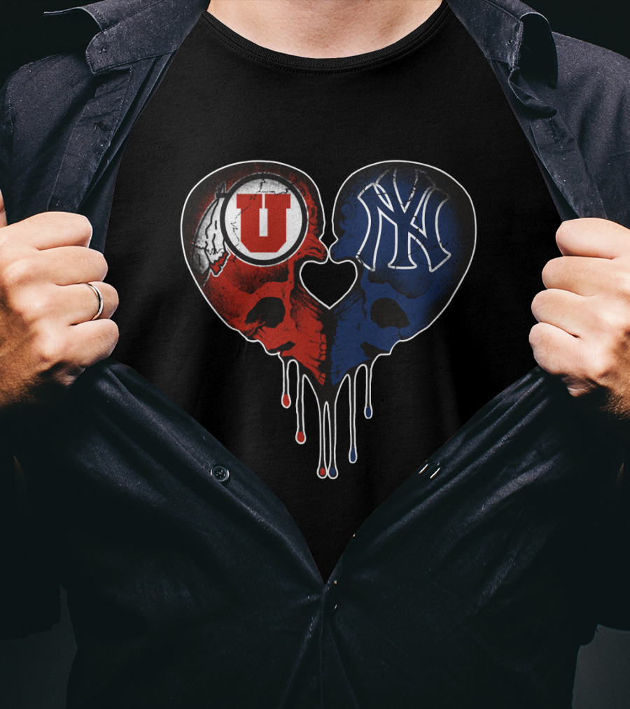 Utah Utes New York Yankees Skull Heart Love T-Shirt