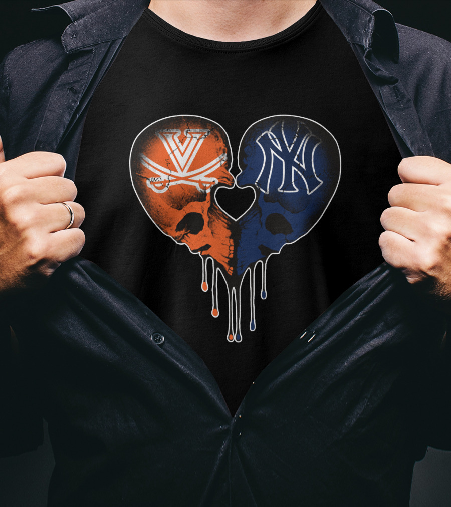 Yankees Cavaliers Skull Heart Fusion T-Shirt