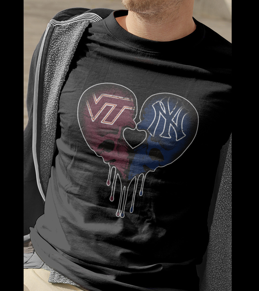 Yankees Virginia Tech VT NY Skull Heart T-Shirt