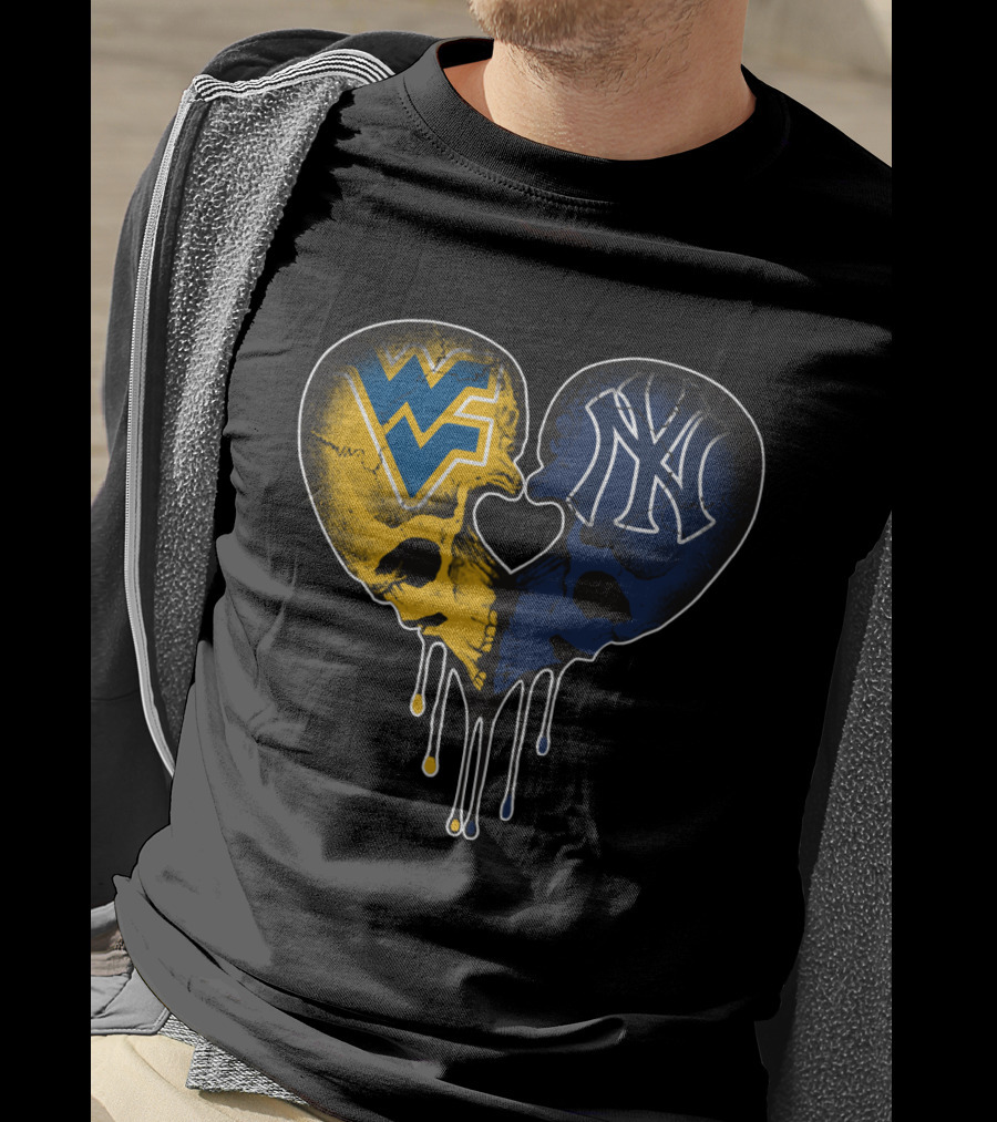 West Virginia Yankees Skull Heart WVU NY Logo Fusion Love T-Shirt