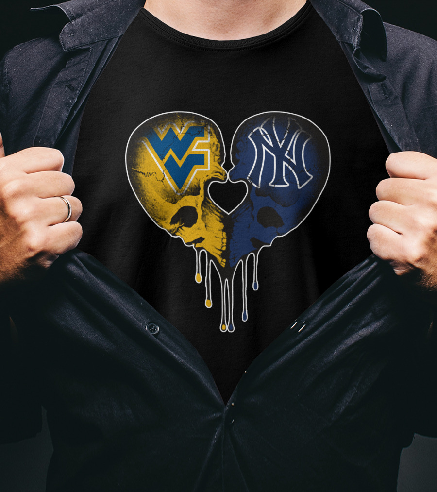 West Virginia Yankees Skull Heart WVU NY Logo Fusion Love T-Shirt