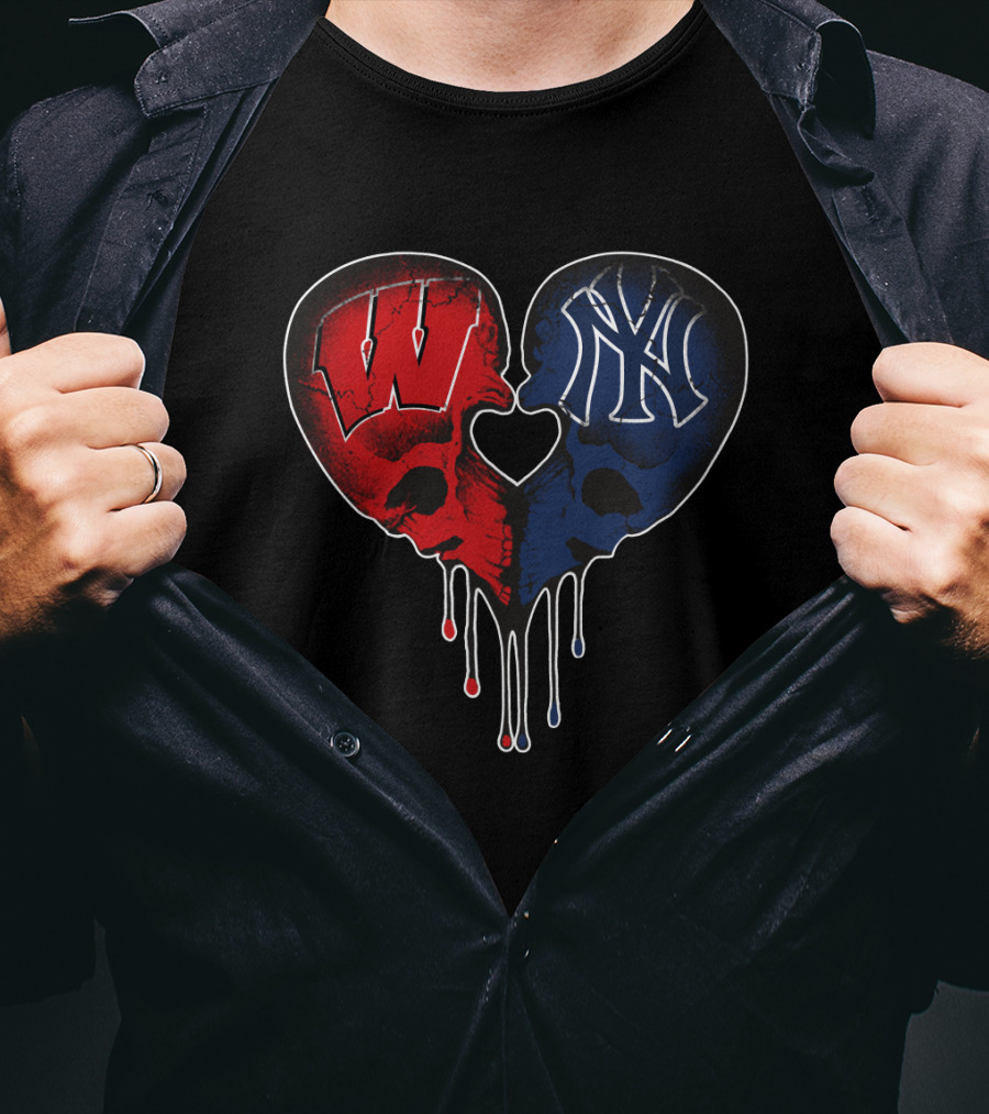 Yankees Wisconsin Badgers Heart Skull Love T-Shirt