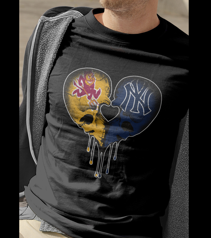 ASU Sun Devils Yankees Dripping Skull Heart T-Shirt
