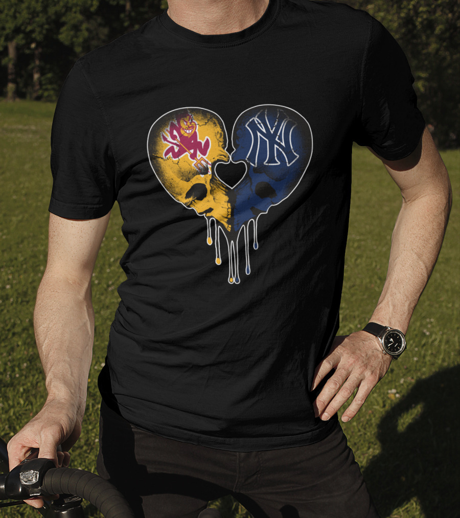 ASU Sun Devils Yankees Dripping Skull Heart T-Shirt