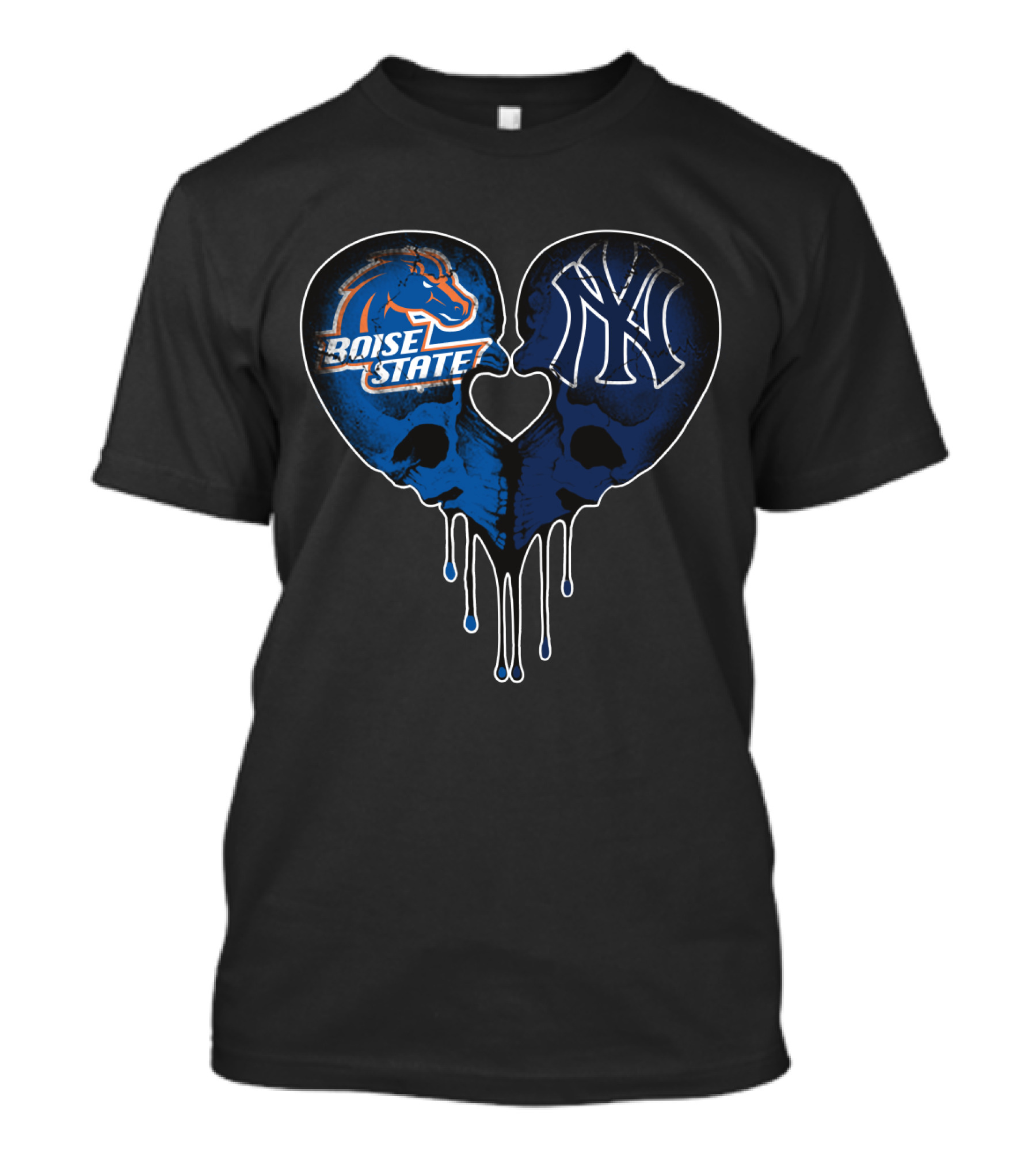 Boise State Broncos New York Yankees Dripping Heart Logo Fusion T-Shirt