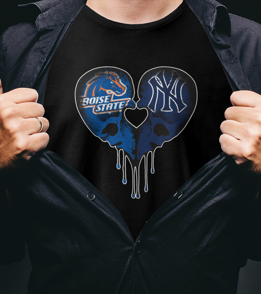 Boise State Broncos New York Yankees Dripping Heart Logo Fusion T-Shirt