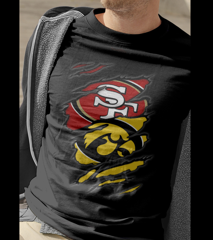 Sf 49ers Iowa Hawkeyes Torn Logo Collaboration T-Shirt