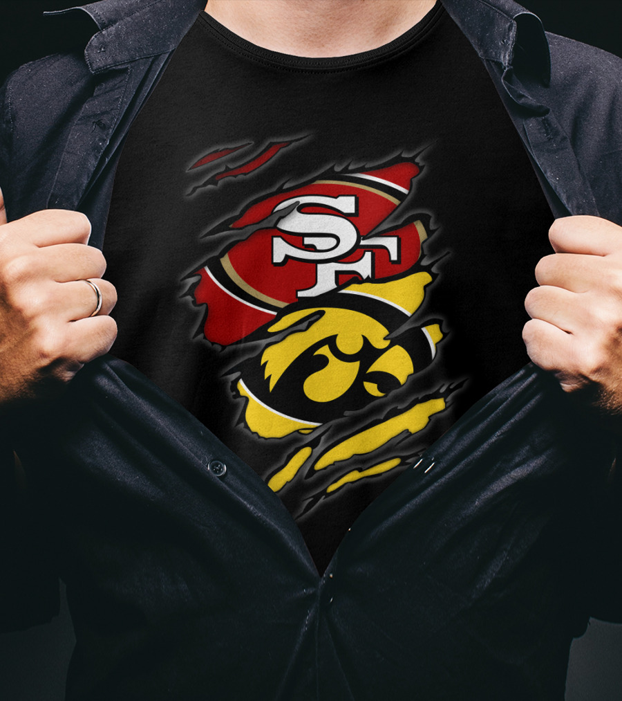 Sf 49ers Iowa Hawkeyes Torn Logo Collaboration T-Shirt