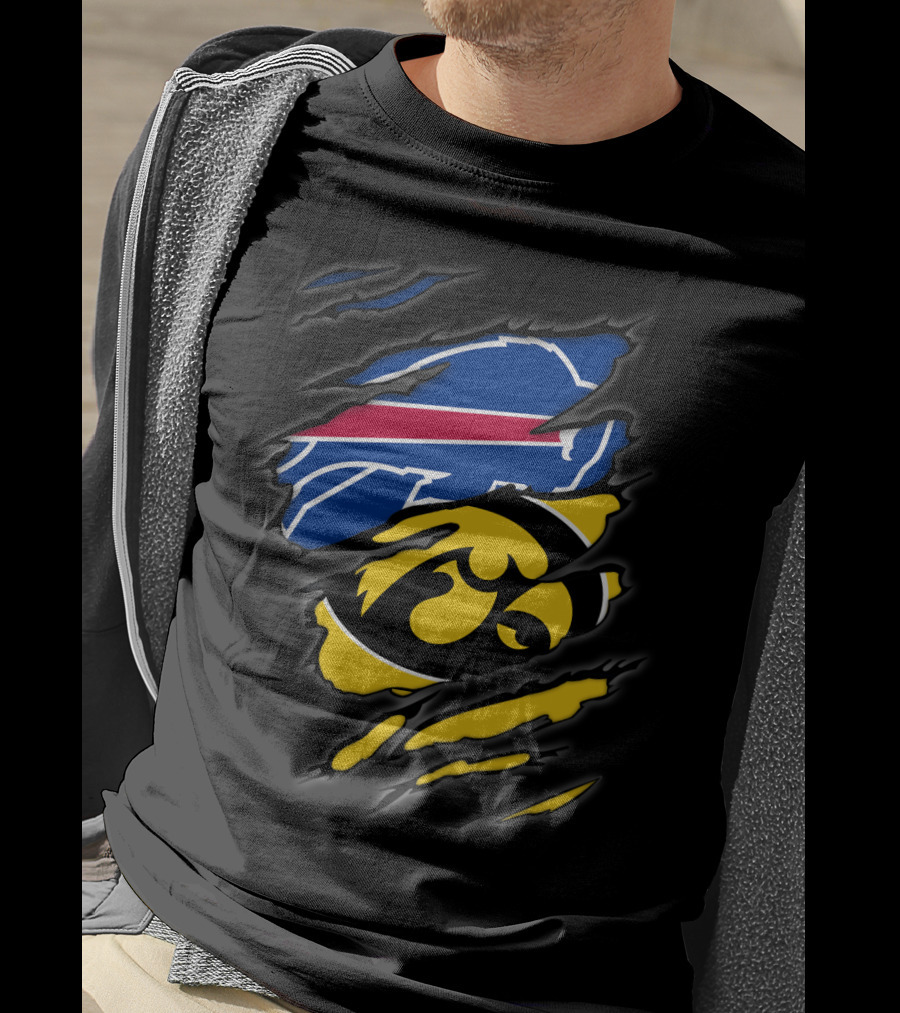 Buffalo Bills And Iowa Hawkeyes Ripped T-Shirt