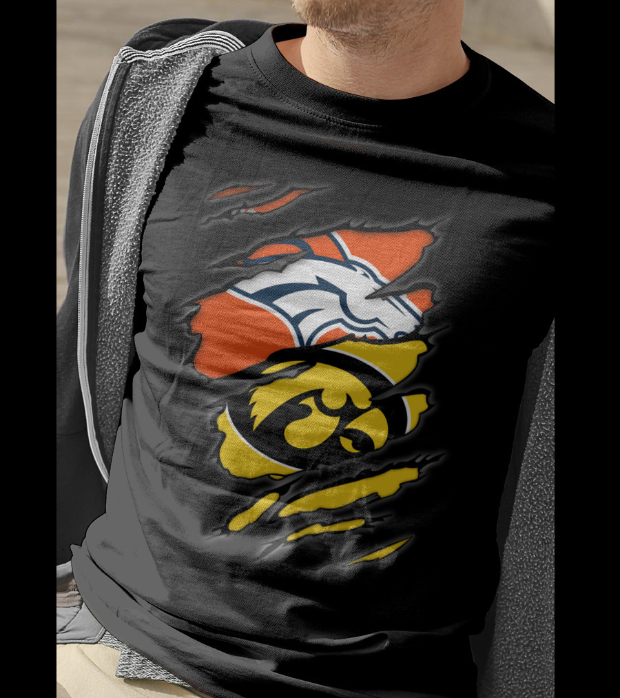 Denver Broncos Iowa Hawkeyes Sports Fan Dual Team T-Shirt