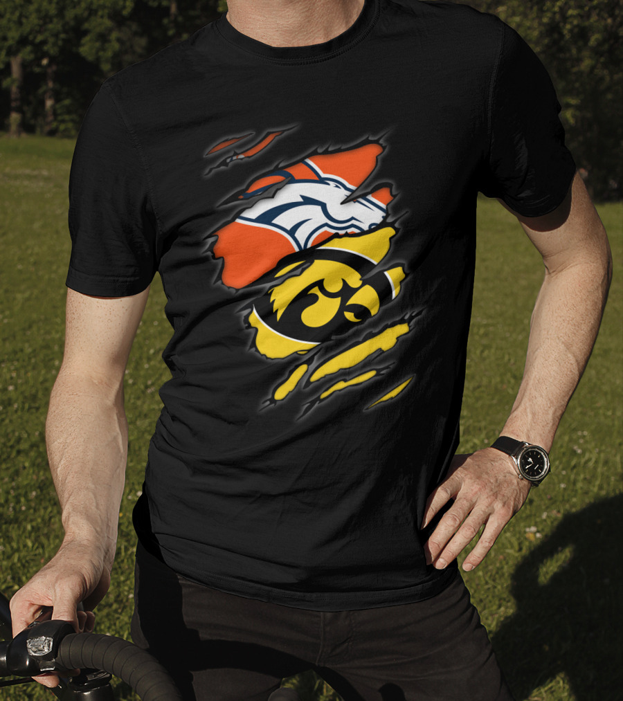 Denver Broncos Iowa Hawkeyes Sports Fan Dual Team T-Shirt
